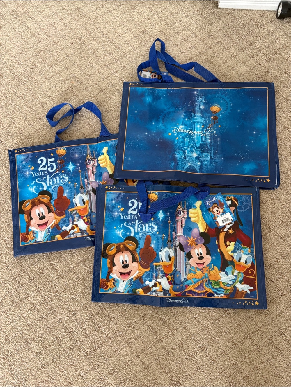 Disney Blue 25 Years of Stars - reusable Tote Bags with Mickey & Friend nwt